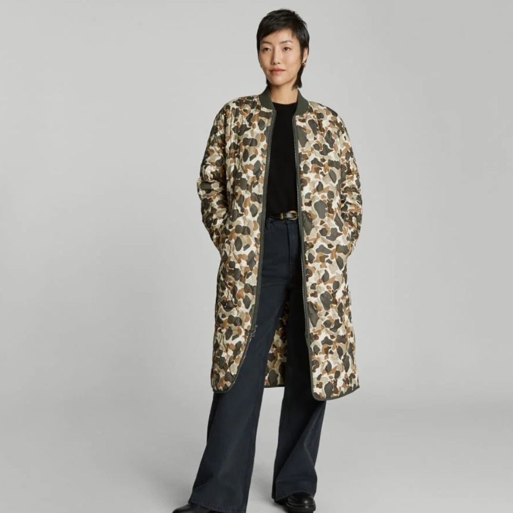Everlane Renew Long Liner Puffer Coat NWT Size XS Camouflage Quilted Gorpcore